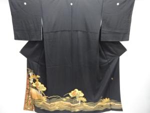 作家物　笠松に花模様刺繍留袖(比翼付き)